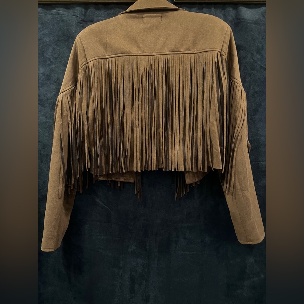 Altar’d State Boho Brown Western Fringe Jacket, Faux Suede size Medium - Picture 3 of 5